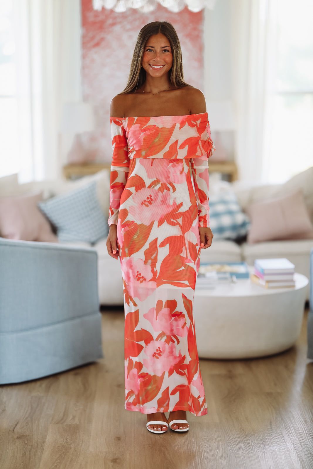 Crown Imperial Maxi Dress - Pink and Orange-HAZEL & OLIVE HN4616D-XSmall-