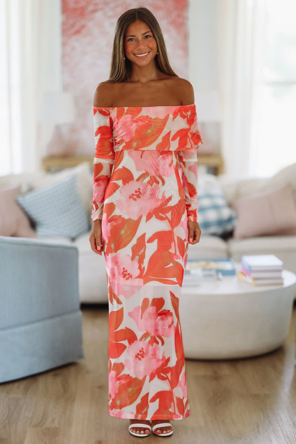 Crown Imperial Maxi Dress - Pink and Orange-HAZEL & OLIVE HN4616D-XSmall-