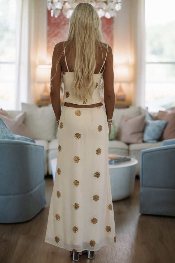 Hazel & Olive IBK35125 All That Glitters Maxi Skirt - Cream
