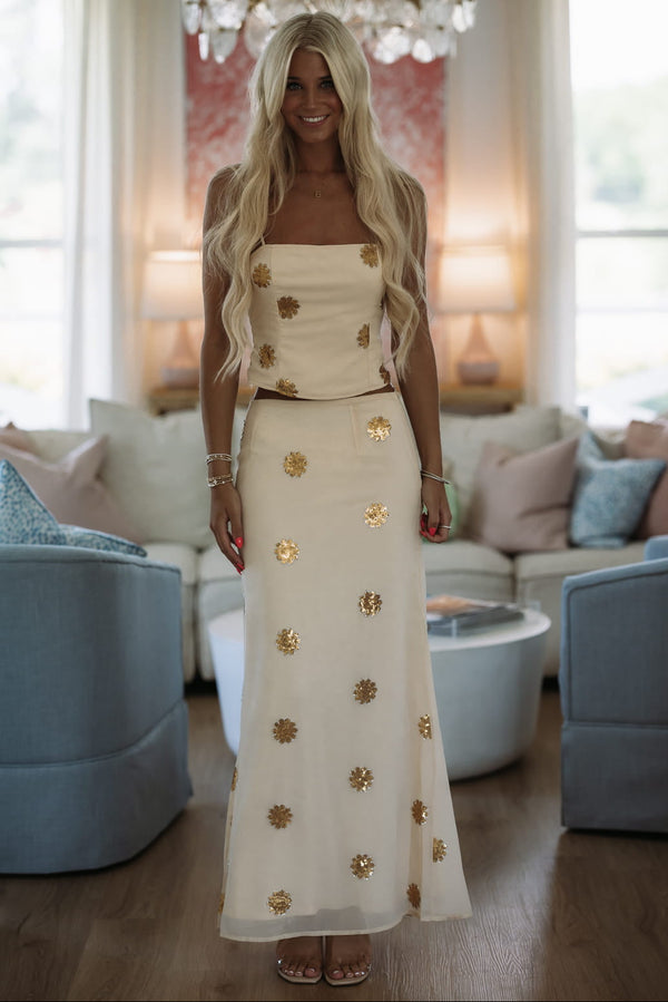 Hazel & Olive IBK35125 All That Glitters Maxi Skirt - Cream