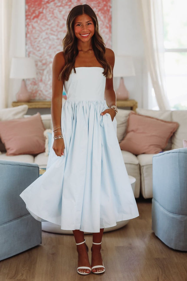 Coastal Sunrise Midi Dress - Light Blue-HAZEL & OLIVE ID8114/A-Small-