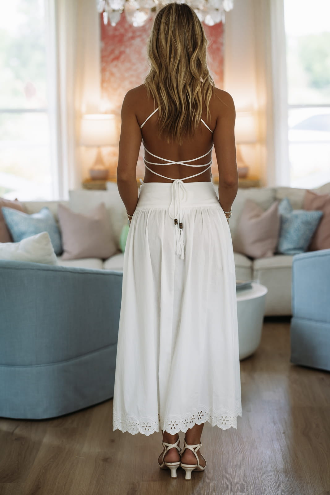 Hazel & Olive IST5995 Beachside Blossom Top and Maxi Skirt - White