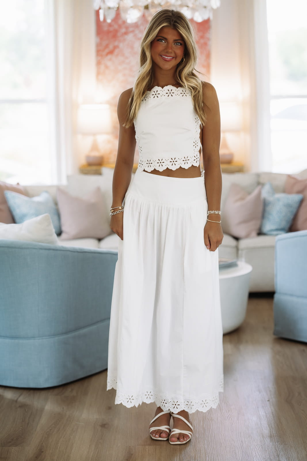Hazel & Olive IST5995 Beachside Blossom Top and Maxi Skirt - White
