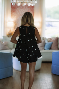 Hazel & Olive IST6095 Easy Dots Denim Top and Short Set - Black and Ivory