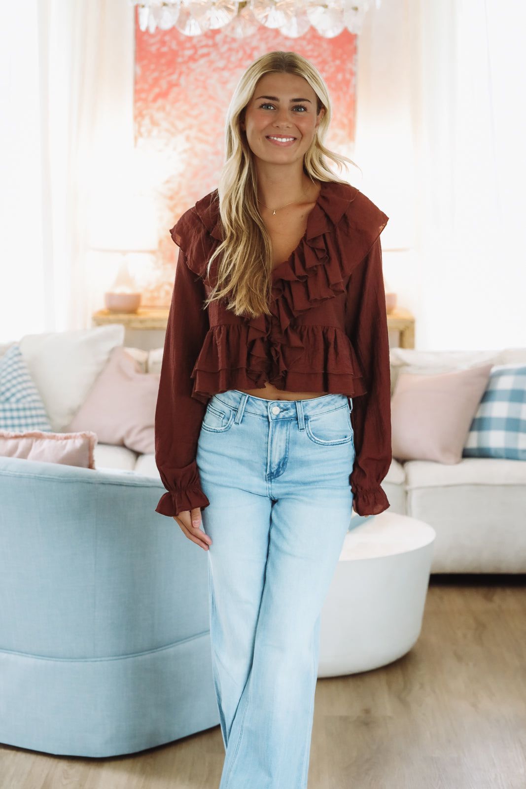 Hazel & Olive IT5948 Romance and Ruffles Top - Brown