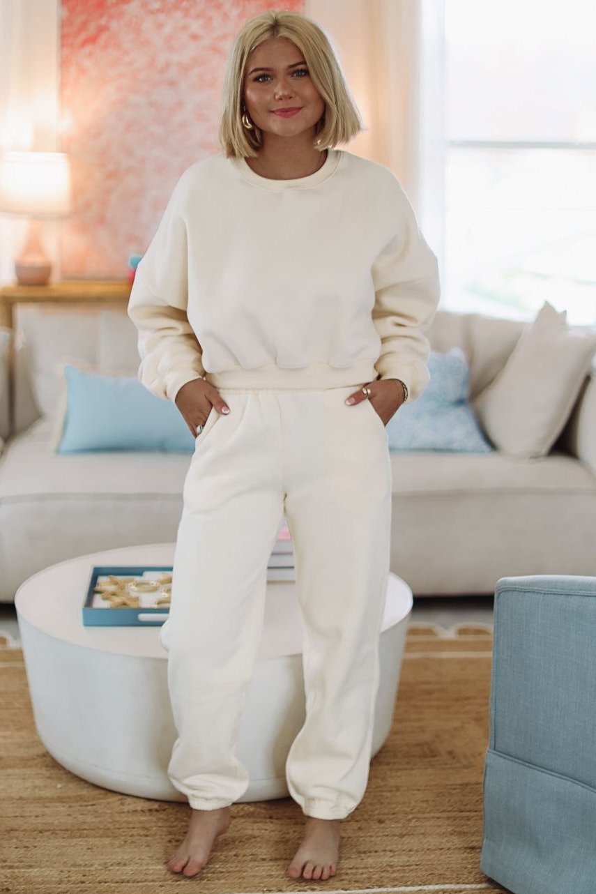 Jogger Stay Cozy and Cuddle Sweat Pants - Cream-HAZEL & OLIVE-Small-