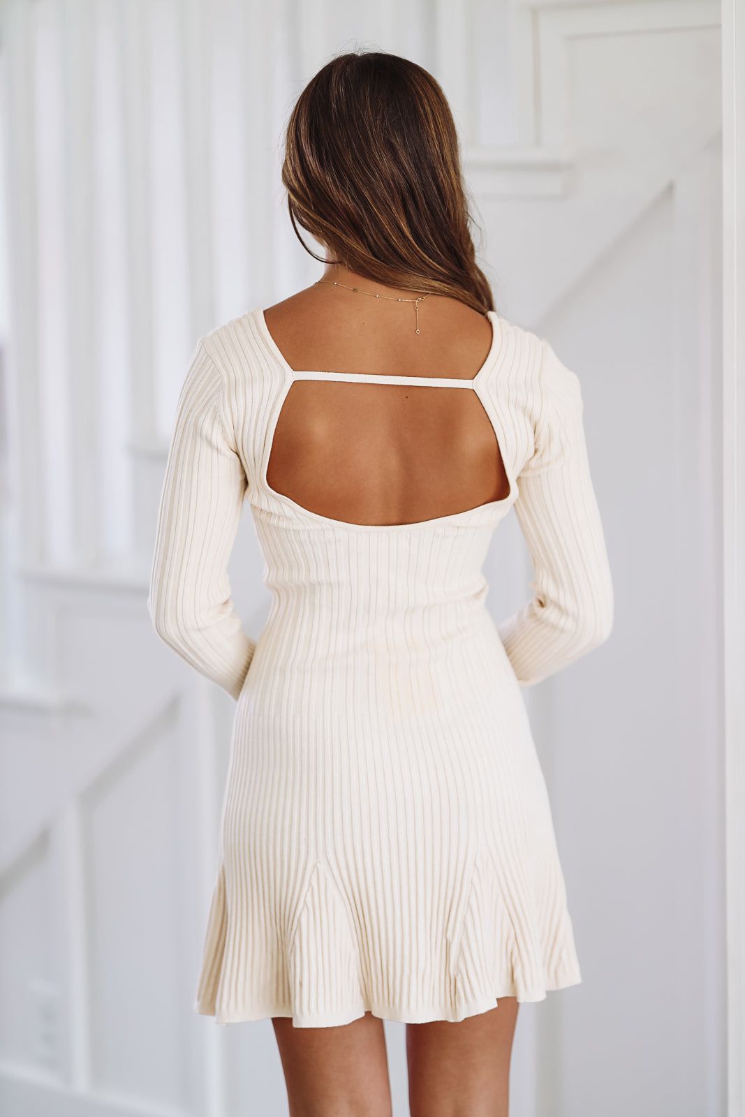 Just a Girl Knit Mini Dress - Ivory-HAZEL & OLIVE-Small-