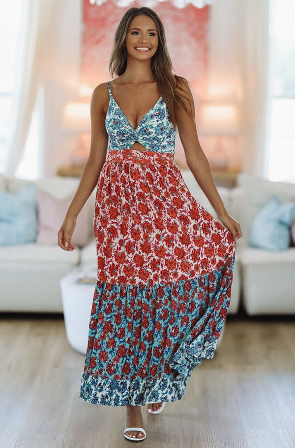 Just My Favorite Maxi Dress - Red and Orange-HAZEL & OLIVE-Small-