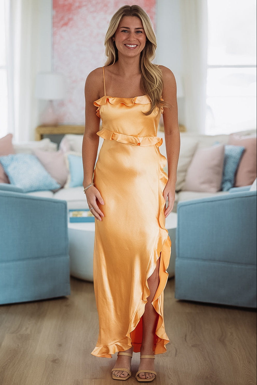 HAZEL & OLIVE KA0158K Citrus Spice Maxi Dress - Cantaloupe Orange