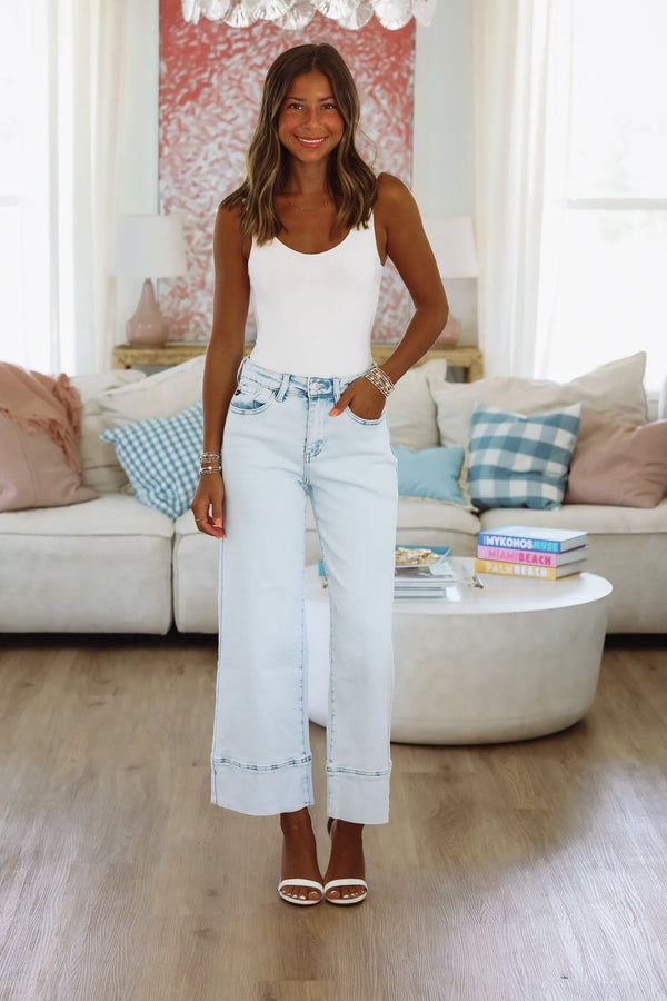 ZuZu High Rise Cropped Wide Leg Jeans - Light Denim-Hazel & Olive KC20085L-1/24-