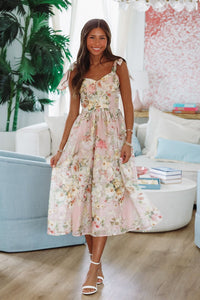 Keep the Flowers Midi Dress - Blush, Cream and Green-HAZEL & OLIVE LD1780-Small-