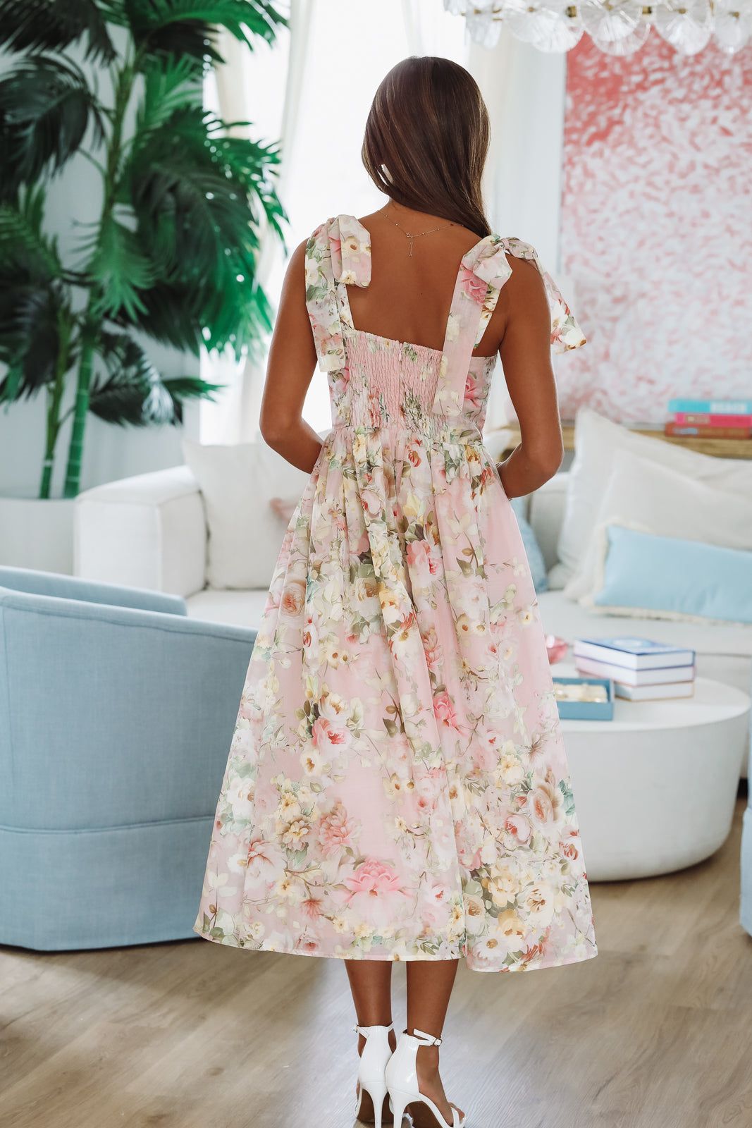 Keep the Flowers Midi Dress - Blush, Cream and Green-HAZEL & OLIVE LD1780-Small-