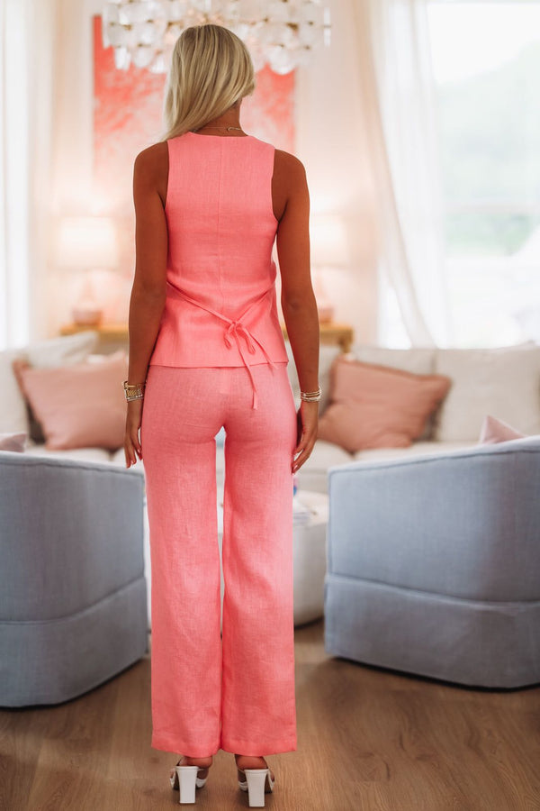 Kolibri Linen Pants - Pink-HAZEL & OLIVE-Small-
