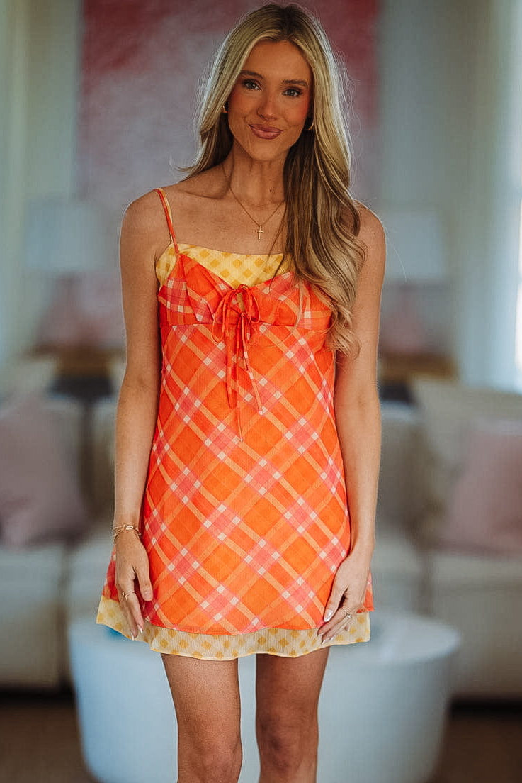 Hazel & Olive LD1175 Just Sweet Mini Dress - Orange and Pink