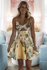 Hazel & Olive LD12290 10PM In Tuscany Mini Dress - Yellow and Green