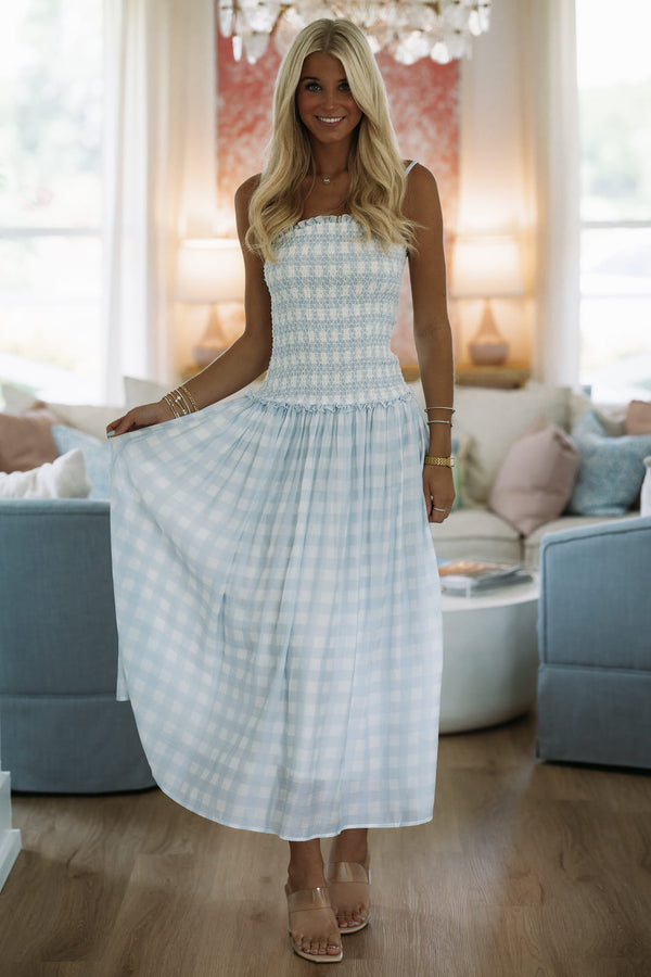 Hazel & Olive LD1453 Dreams Drift By Maxi Dress - Light Blue and White