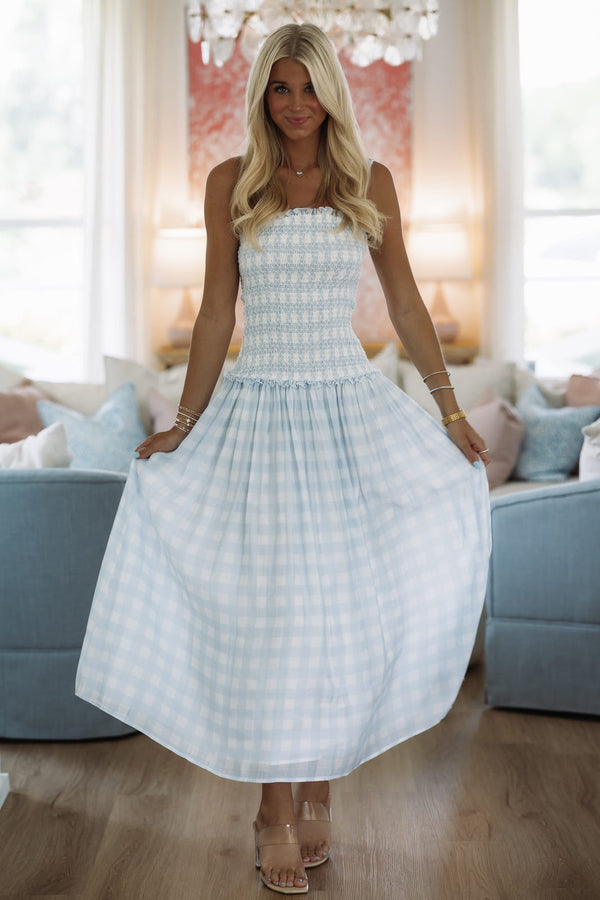 Hazel & Olive LD1453 Dreams Drift By Maxi Dress - Light Blue and White
