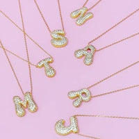Let Me Sparkle Bubble Letter Necklace - Gold-HAZEL & OLIVE-A-