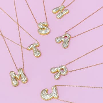 Let Me Sparkle Bubble Letter Necklace - Gold-HAZEL & OLIVE-A-