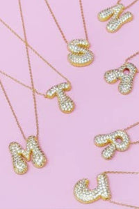 Let Me Sparkle Bubble Letter Necklace - Gold-HAZEL & OLIVE-A-
