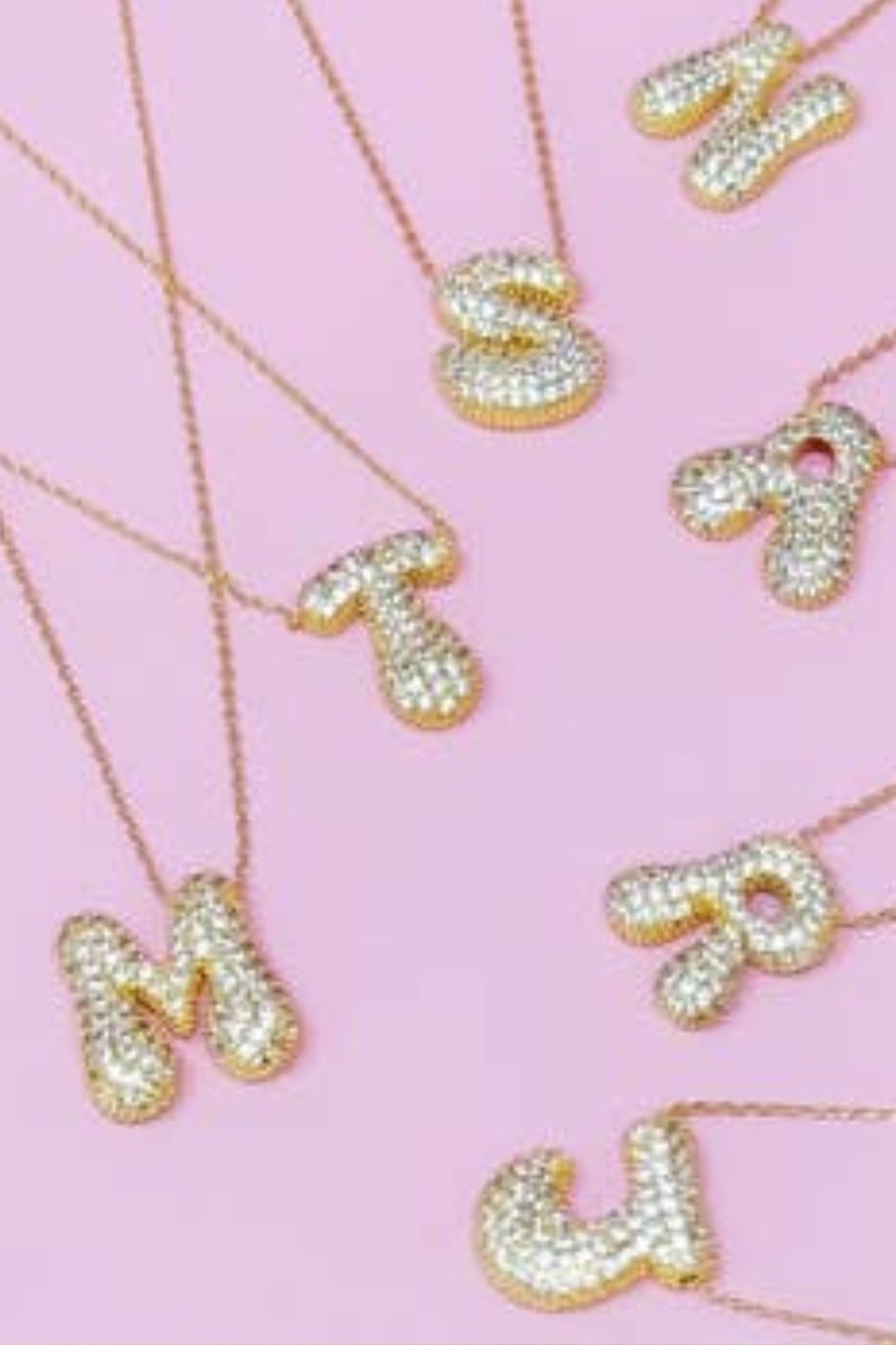 Let Me Sparkle Bubble Letter Necklace - Gold-HAZEL & OLIVE-A-
