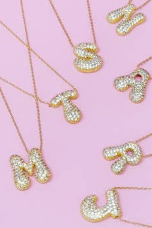 Let Me Sparkle Bubble Letter Necklace - Gold-HAZEL & OLIVE-A-
