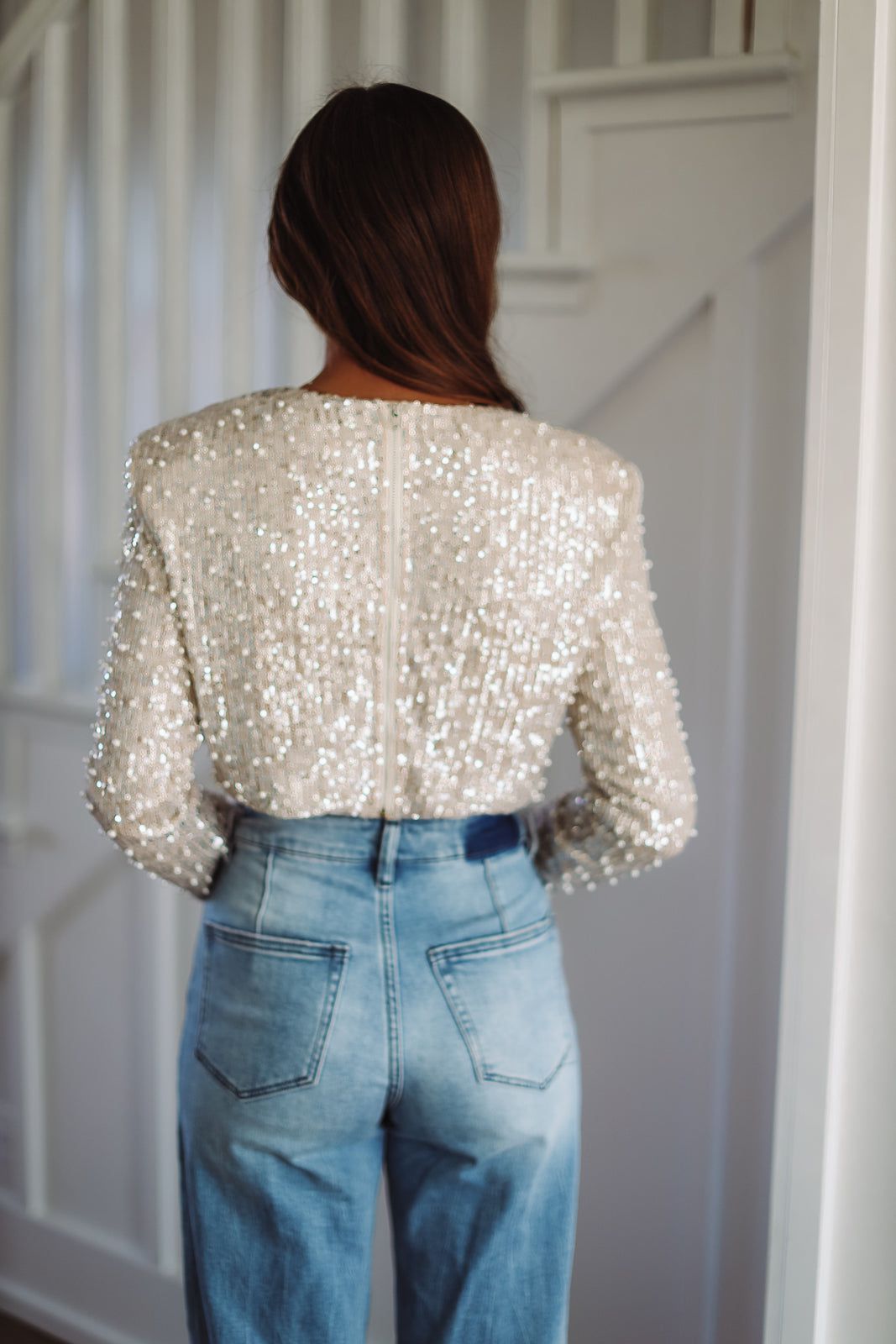 Like a Boss Sequin and Pearl Crop Top - Cream-HAZEL & OLIVE-Small-