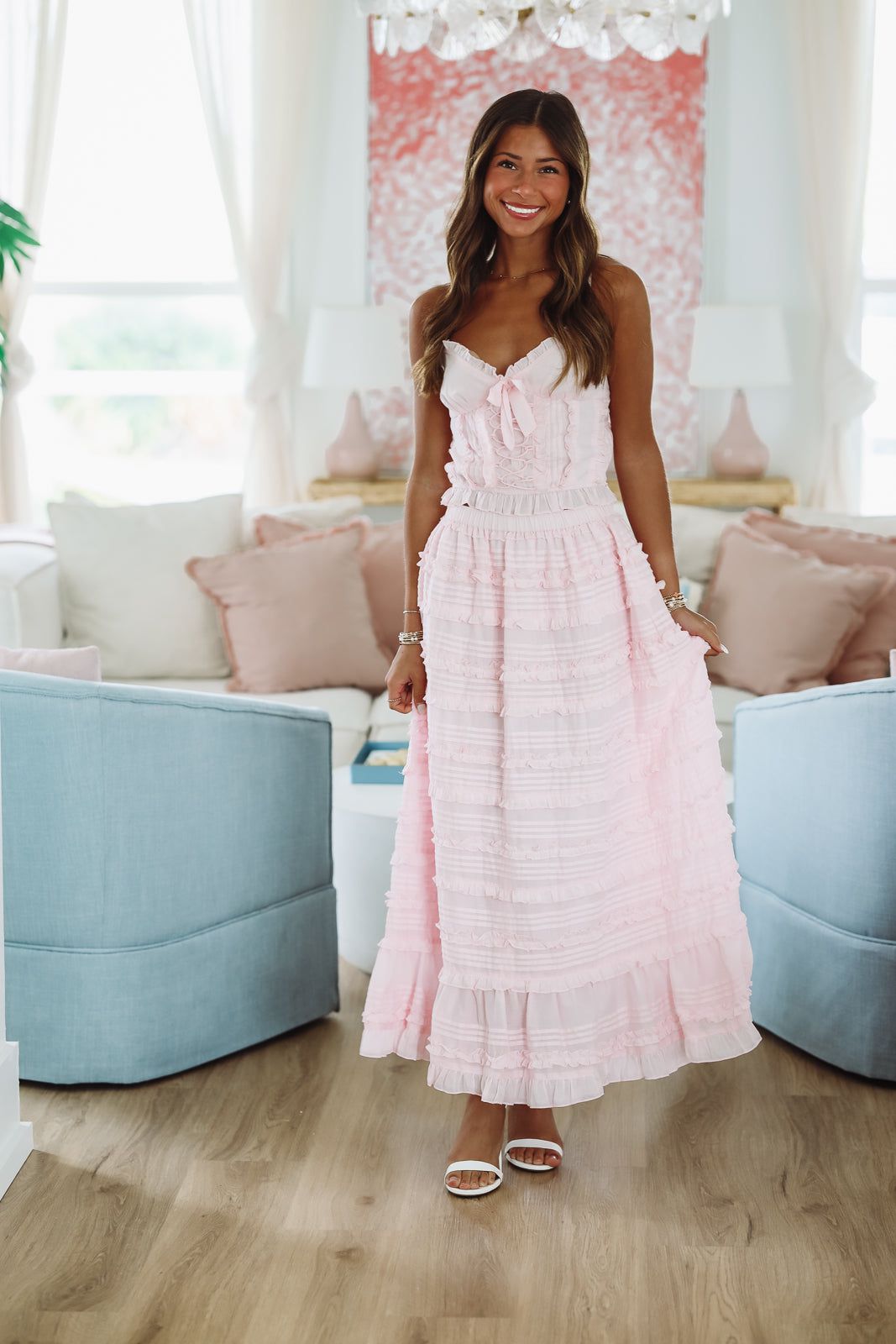 Lili Top and Maxi Skirt Set by Amy Jane London - Pink-HAZEL & OLIVE-XSmall-