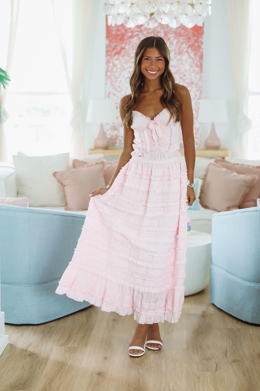 Lili Top and Maxi Skirt Set by Amy Jane London - Pink-HAZEL & OLIVE-XSmall-