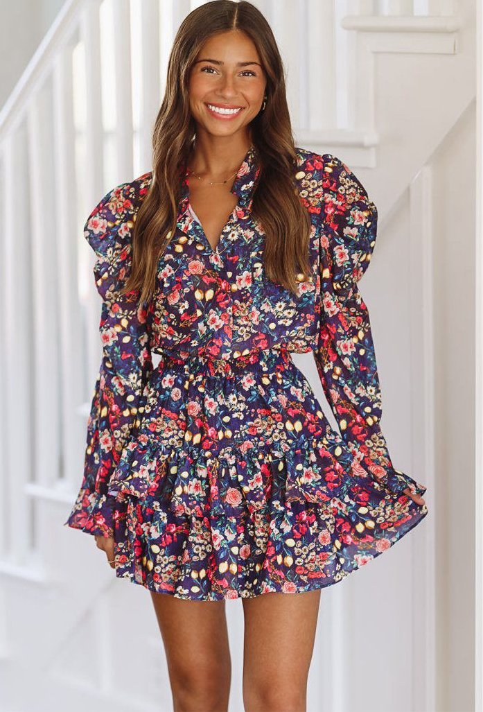 Louise Ruffle Mini Dress - Navy Blue-HAZEL & OLIVE-XSmall-