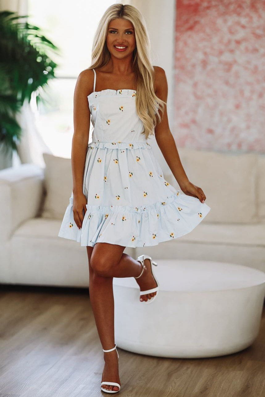 Love Blooms Here Mini Dress - Light Blue-HAZEL & OLIVE-Small-