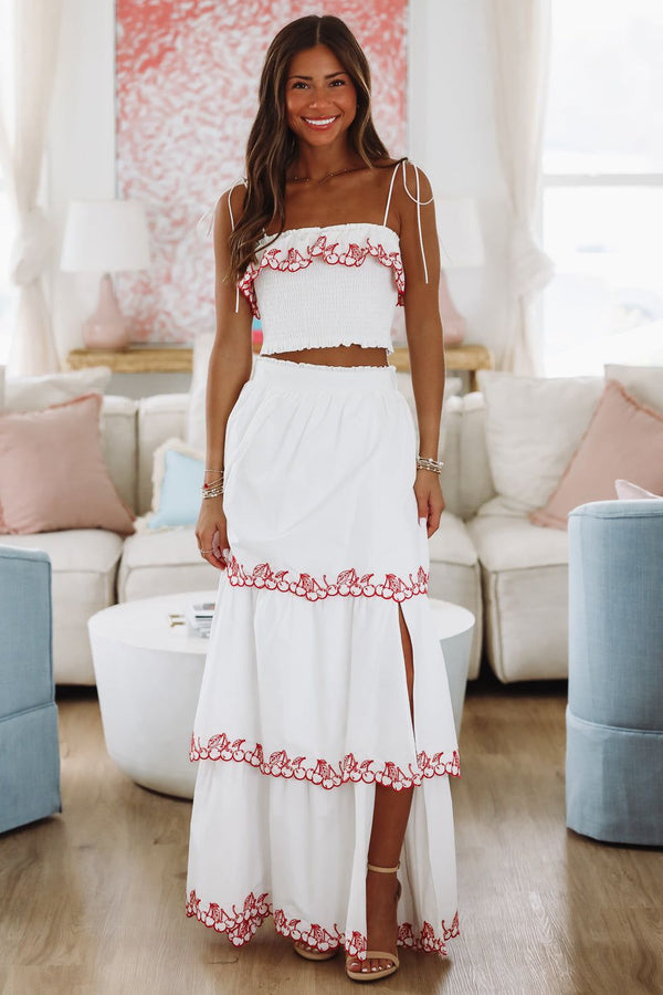 Love You Cherry Much Maxi Skirt- White-HAZEL & OLIVE LS1802-Small-