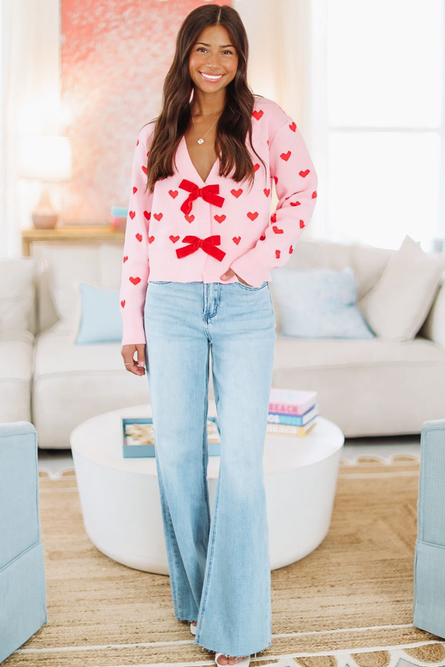 Loving Muse Bow Sweater - Pink and Red-HAZEL & OLIVE JT1220/05-Small-