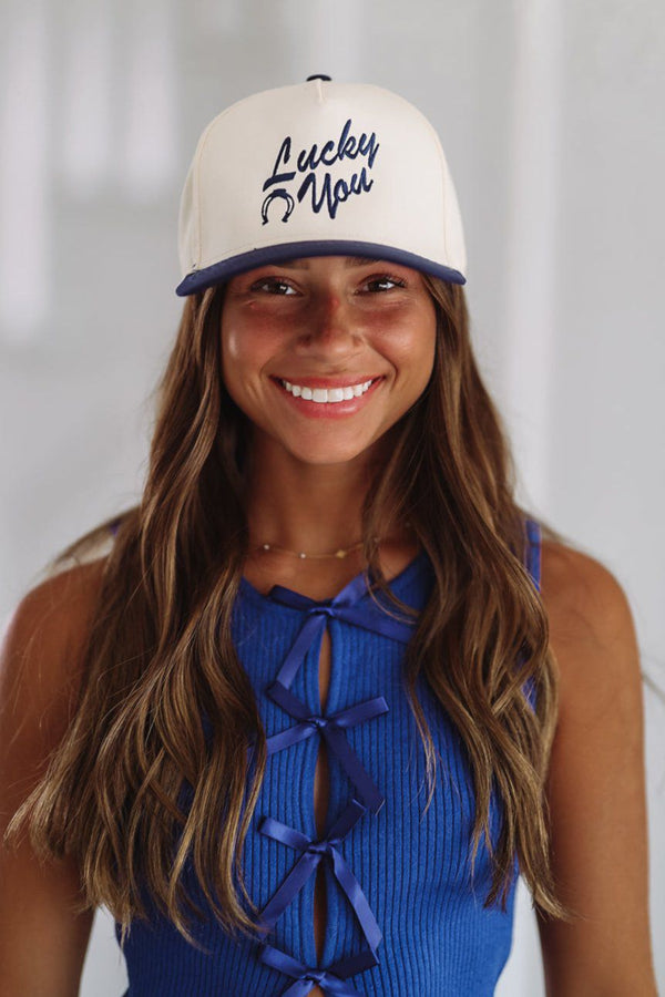Lucky You Two Toned Snapback Hat - Beige and Navy-HAZEL & OLIVE-