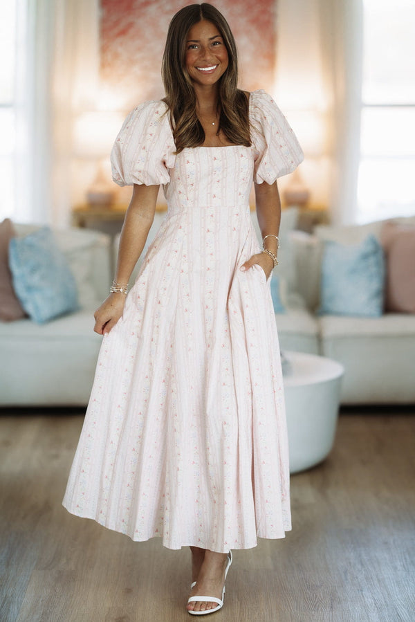 HAZEL & OLIVE MD5428B Peach of a Day Midi Dress - Pink