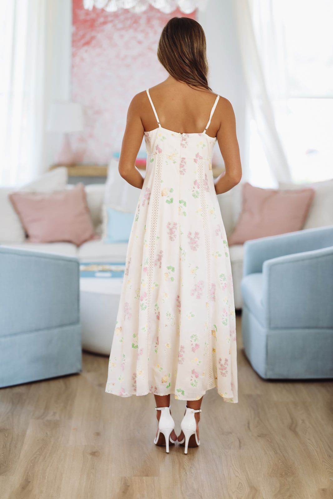 Tidepool Bloom Midi Dress - Cream, Yellow and Green-HAZEL & OLIVE MD5781-Small-