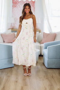 Tidepool Bloom Midi Dress - Cream, Yellow and Green-HAZEL & OLIVE MD5781-Small-