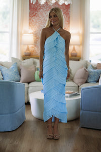 Hazel & Olive MD6568 Hampton Cascade Midi Dress - Light Blue