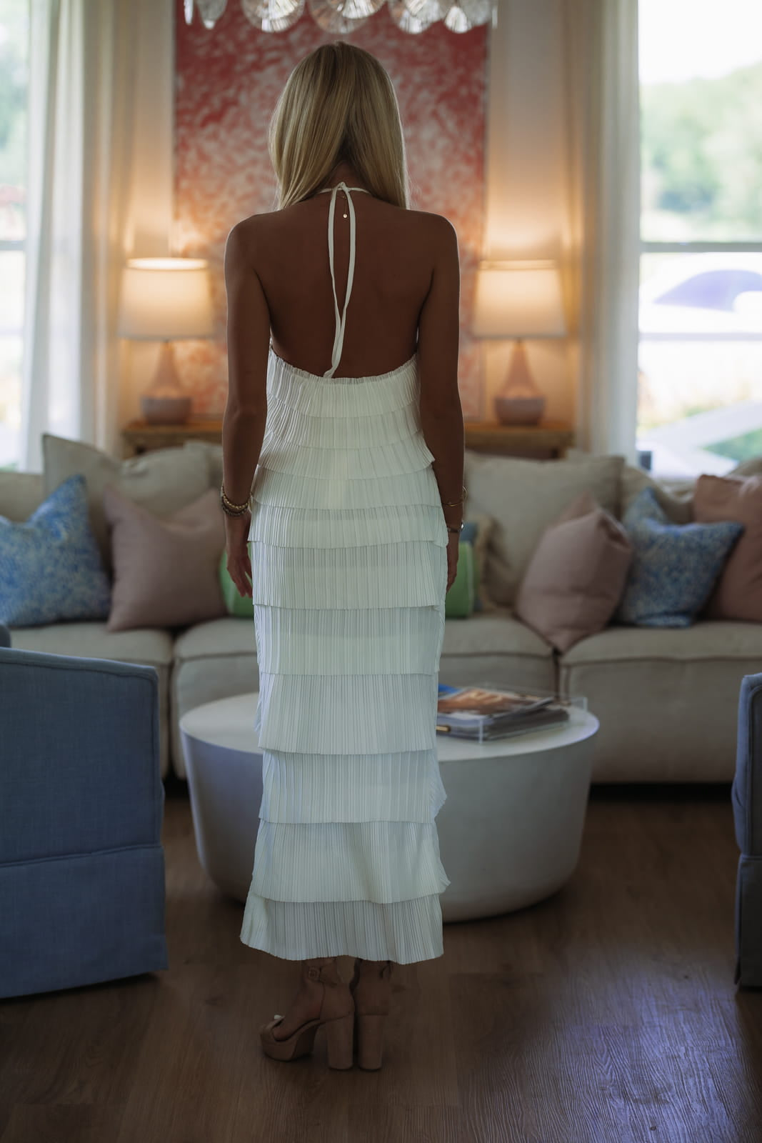 Hazel & Olive MD6568 Hampton Cascade Midi Dress - Off White