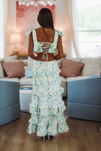 Spring Muse Print Ruffle Maxi Skirt - Green-HAZEL & OLIVE MST7851A-Small-