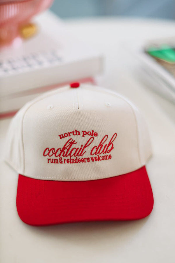 North Pole Cocktail Club Trucker Hat - Red and Cream-HAZEL & OLIVE-