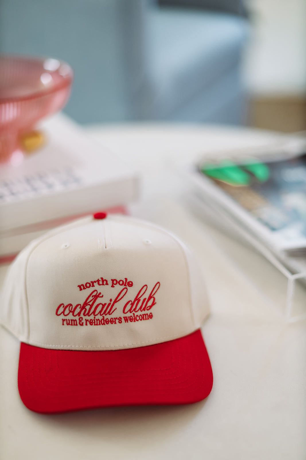 North Pole Cocktail Club Trucker Hat - Red and Cream-HAZEL & OLIVE-