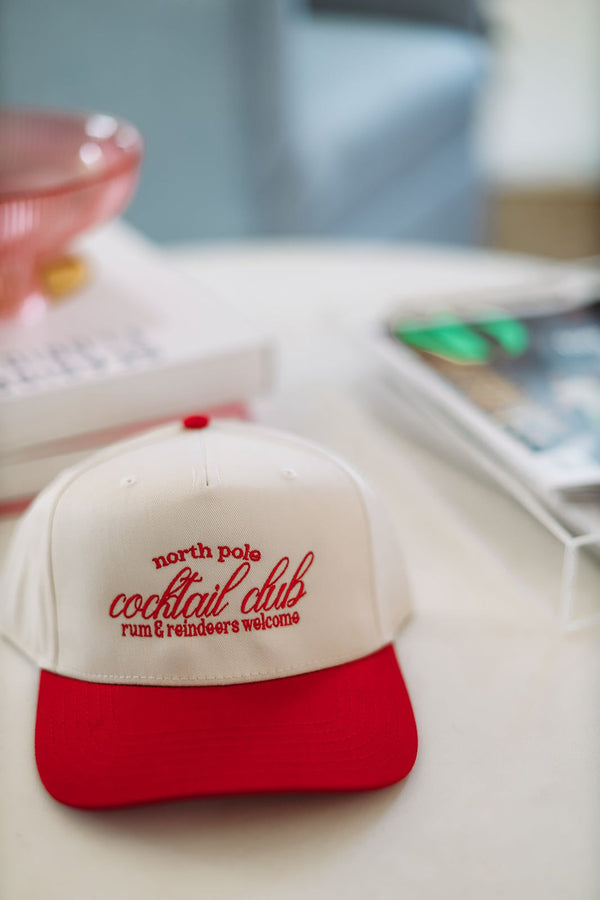 North Pole Cocktail Club Trucker Hat - Red and Cream-HAZEL & OLIVE-