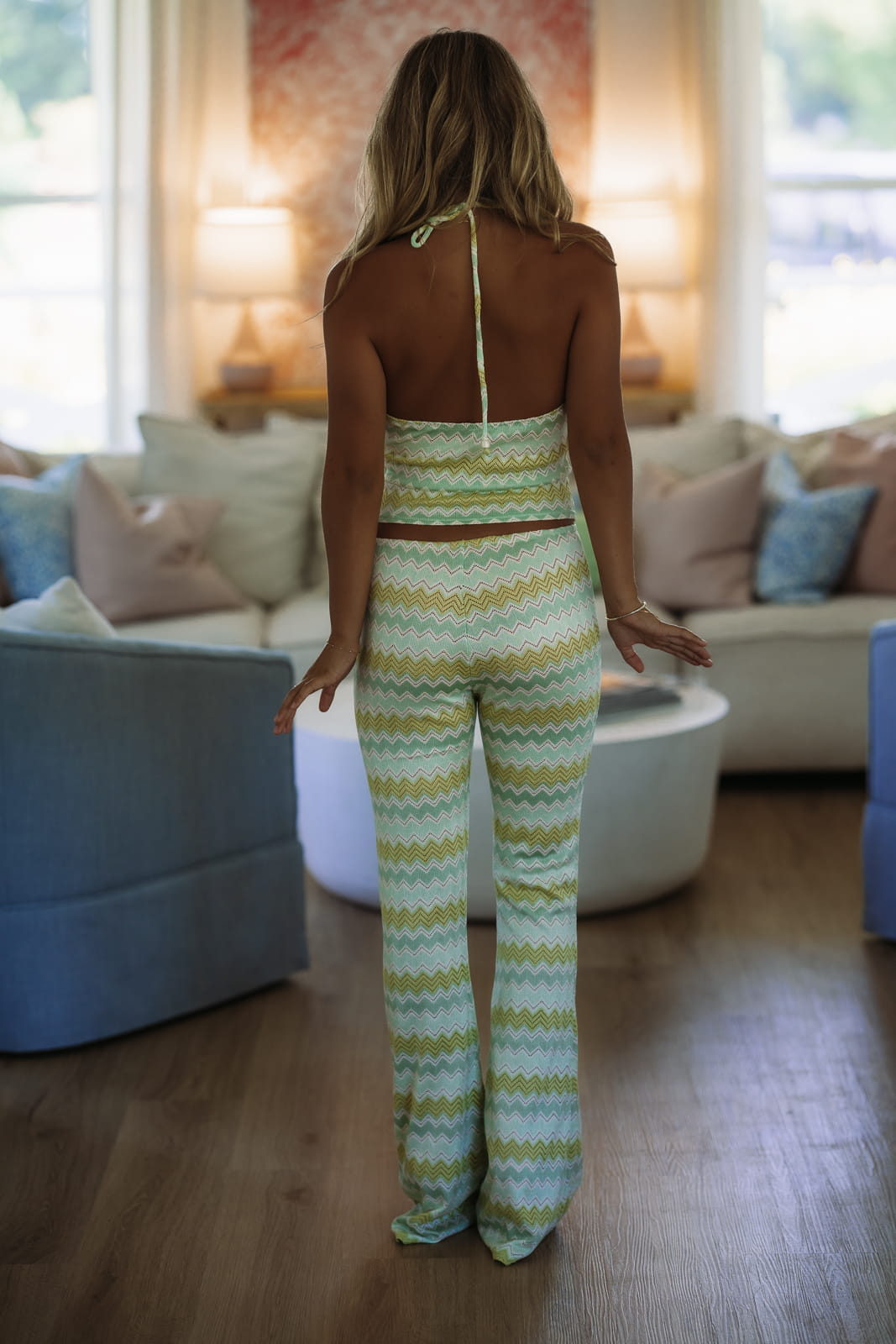 Hazel & Olive NSET1024 Sea Glass Skies Top and Pants Set - Green