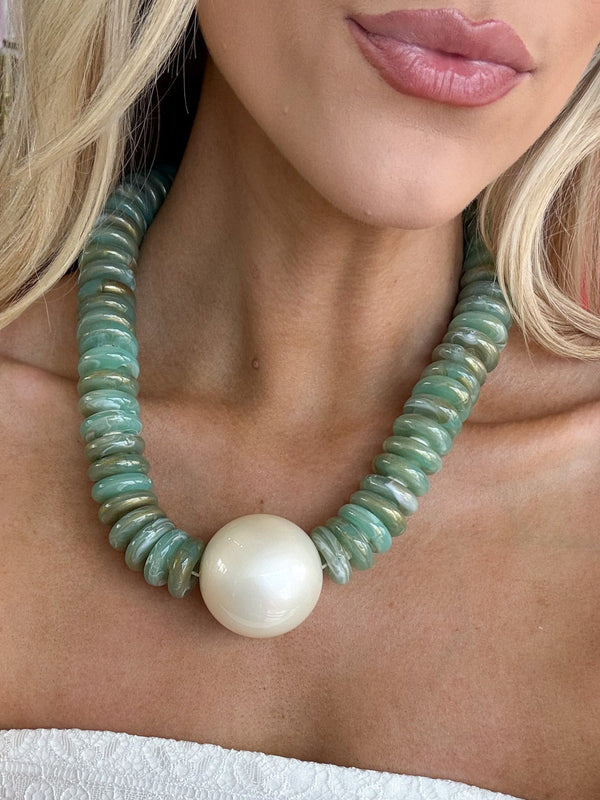 Hazel & Olive Ocean Pearl Chunky Beaded Necklace - Turquoise and Pearl