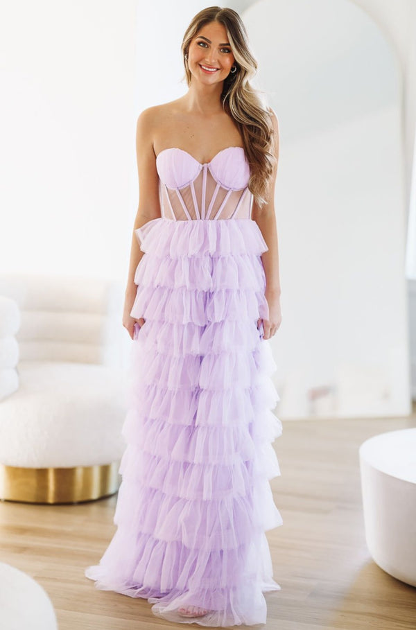 On The VIP List Tiered Maxi Gown - Lavender-HAZEL & OLIVE-XS-