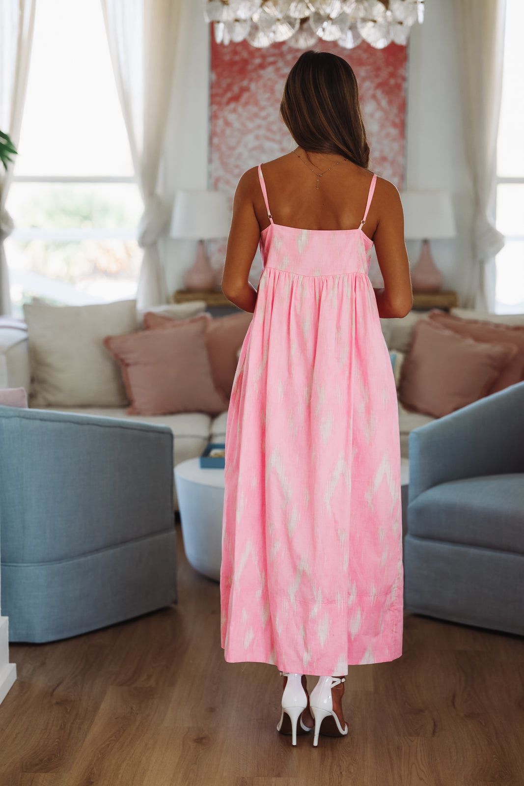 Palm Springs Weekend Midi Dress - Pink and Cream-HAZEL & OLIVE 2500/444LDA-Small-