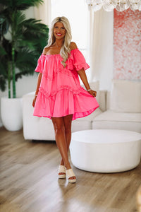 Park Picnic Babydoll Mini Dress - Fuchsia Pink-HAZEL & OLIVE-Small-