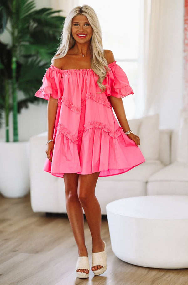 Park Picnic Babydoll Mini Dress - Fuchsia Pink-HAZEL & OLIVE-Small-