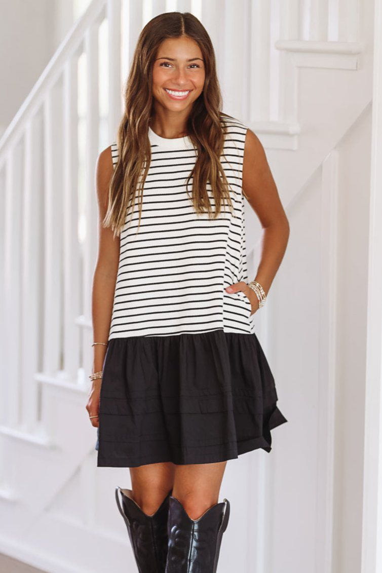 Play it Cool Mini Dress - Black and White-HAZEL & OLIVE-Small-